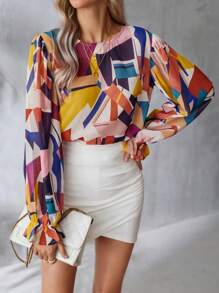 GENKIRA 隨機印花長袖女襯衫 - 彩色 - 查看 5