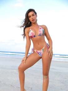 SHEIN Swim Paisley Print Knot Side Bikini Set Summer - Multicolor - View 8