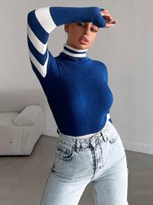 SHEIN Striped Pattern Turtleneck Sweater