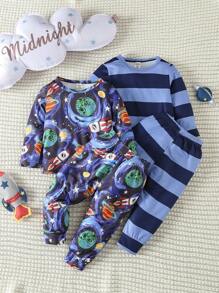 嬰兒男孩多件套可愛的卡通印花休閒秋季服裝 - 彩色 - 查看 1