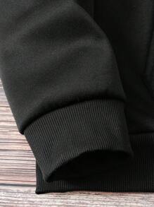 Của phụ nữ Kích thước lớn In thư Dây rút áo có mũ Lông cừu Áo nỉ - màu đen - Xem 3