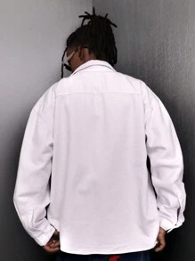 Manfinity Roghcode Lỏng lẻo phù hợp Nam In hoa Cúc bấm Áo denim - trắng - Xem 2