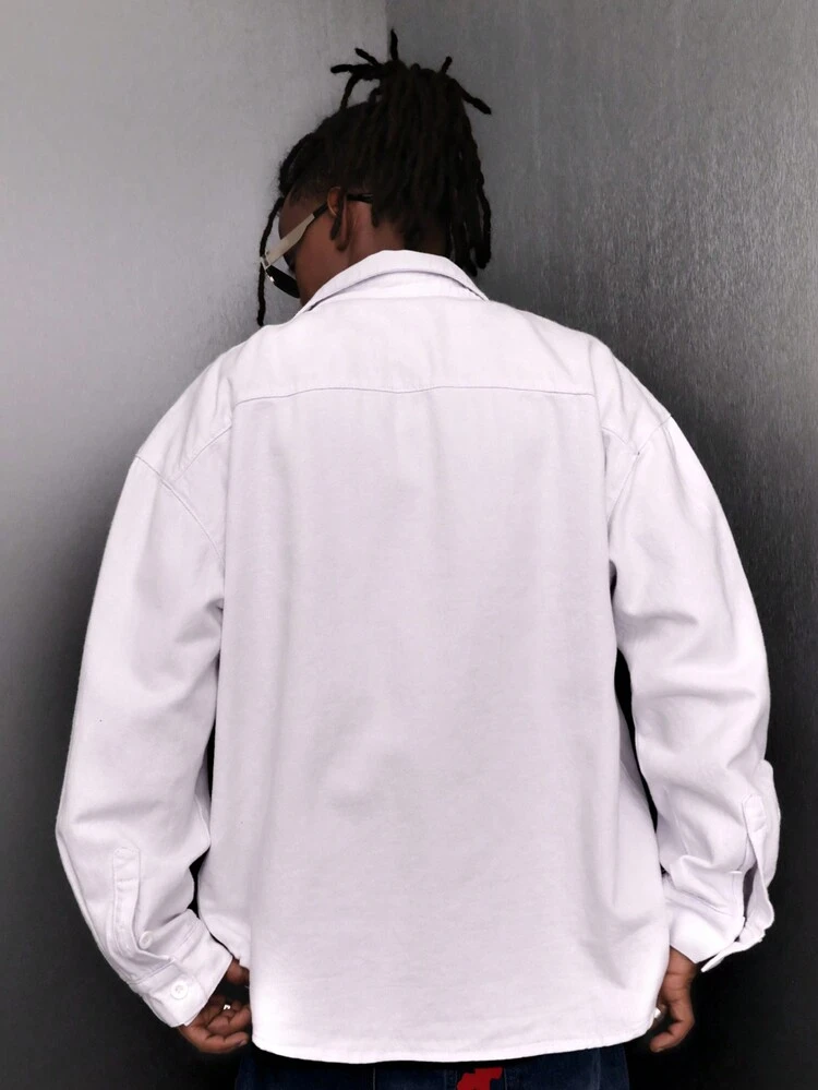 Loose Fit Men's Floral Print Snap Button Denim Shirt