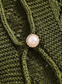 ROMWE PUNK 1 Miếng Nút phía trước Dệt kim chấm bi Áo len vest - xanh quân đội - Xem 3