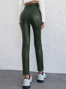 EURMUSE PU Leather Cropped Pants - Green - View 2