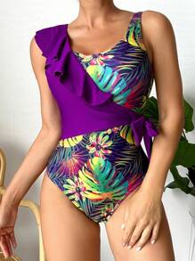 Swim Lushoire Summer Women's Printed Patchwork One-Piece Swimsuit