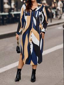 SHEIN LUNE Plus Size All-Over Button-Down Shirt Dress - Multicolor - View 6