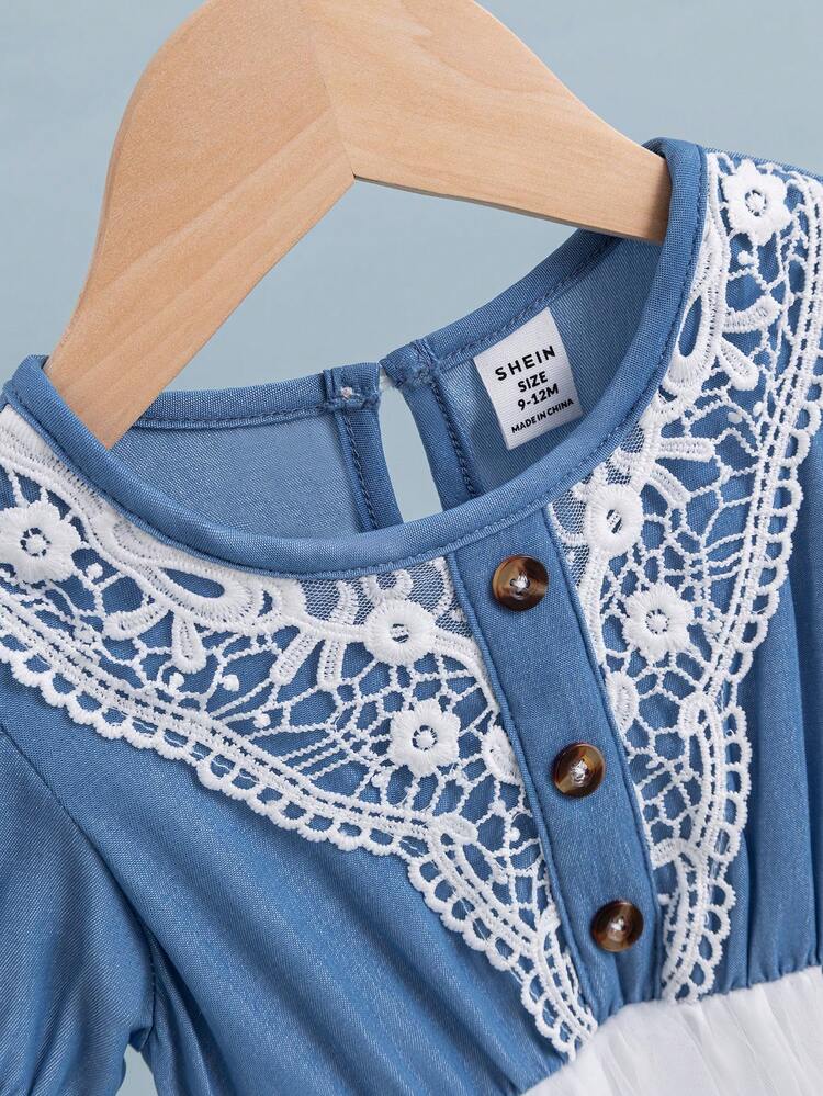 Stylish And Sweet Mesh Lace Dress For Baby Girl