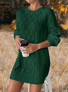 SHEIN LUNE Xoắn Dan Tay áo lồng đèn Đầm Áo len - xanh quân đội - Xem 4