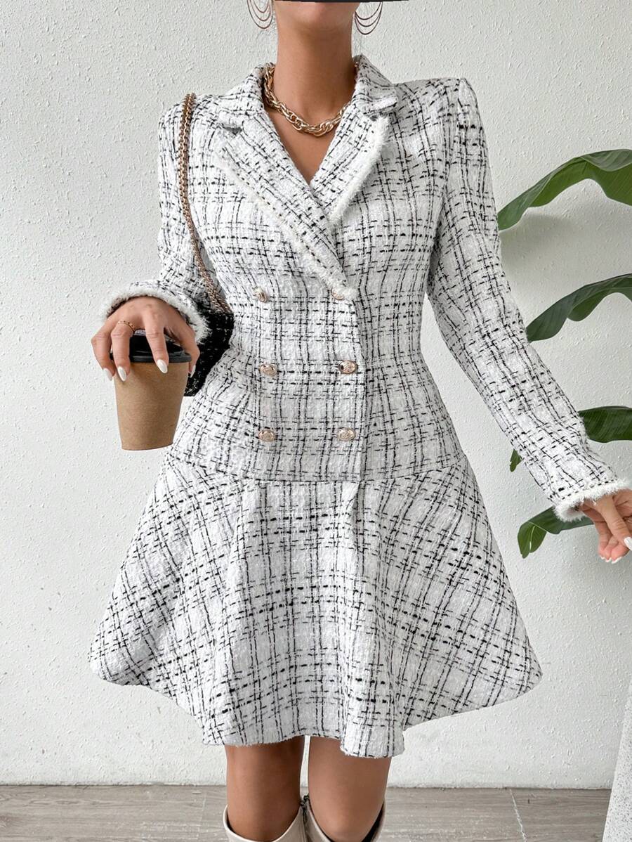 Chiquease Của phụ nữ Kẻ sọc Tay áo dài Đôi ngực Đầm - Đen và trắng - Xem 1