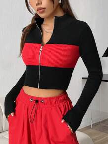 SHEIN Unity Của phụ nữ Khối màu Dây kéo Khép kín Quần skinny Áo len Mở - màu đen - Xem 4