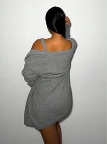 VaVaBold 3入組實色針織上衣和開襟短褲套裝,夏季穿搭 - 深灰色 - 查看 2