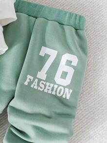 SHEIN Đứa bé trai Đồ họa Chữ cái Áo len & Quần nỉ - Nhiều màu - Xem 3