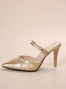 法式高跟女鞋，新款金色夏季优雅亮片尖头凉鞋，性感设计，适合休闲、约会、通勤、商务派对、活动等场合，优雅时尚，穆勒鞋 - 金色 - 查看 6