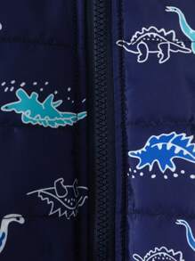 女嬰恐龍印花 3d 耳朵連帽襯墊外套 - 藏蓝色 - 查看 5
