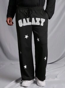 Manfinity LEGND 男士加大碼字母和星星圖案束口運動褲