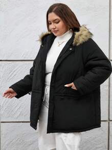 SHEIN Essnce Áo khoác đệm ấm áp và tiện dụng cỡ lớn cho phụ nữ vào năm mới và giáng sinh - màu đen - Xem 5