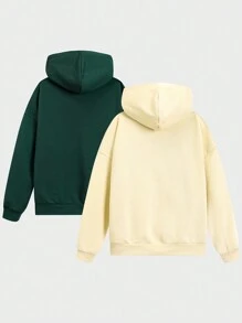 SHEIN Tween男孩休閒帽衫,有字母印花設計,兩種顏色可選,單件或成對販售 - 彩色 - 查看 2