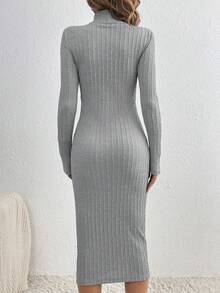 SHEIN LUNE Màu thuần Xu hướng: Cắt giảm Tay áo dài Đầm - Màu Xám nhạt - Xem 2