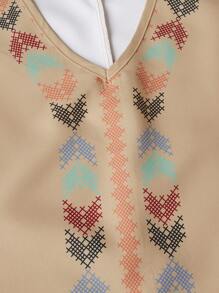 SHEIN 寬鬆版型男士幾何印花無袖襯衫 - 卡其色 - 查看 5