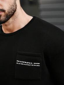 Manfinity Nam Áo nỉ Với In thư Và Mặt trước Túi - màu đen - Xem 3