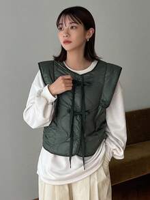 FRIFUL 女式無袖絎縫短襯墊大衣 - 綠色 - 查看 7