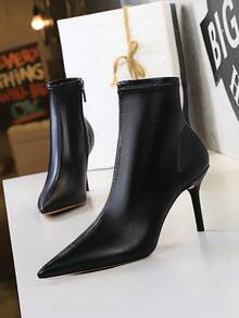 欧美风时尚细高跟尖头性感夜店踝靴 - 黑色 - 查看 3