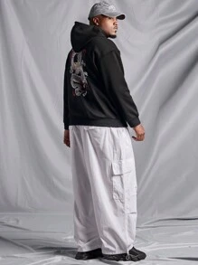 Manfinity LEGND 男款大尺碼連帽龍印花運動衫 - 黑色 - 查看 3