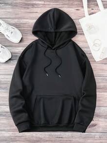大码保暖抓绒卫衣，带口袋冬季休闲抓绒运动服，大码女装 - 黑色 - 查看 2