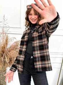 RueChic Tween Girl Plaid Print Button Front Coat - Multicolor - View 5