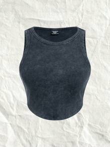 SHEIN EZwear Knitted Solid Plus Size Women's Tight Short Tank Top - Black - View 1
