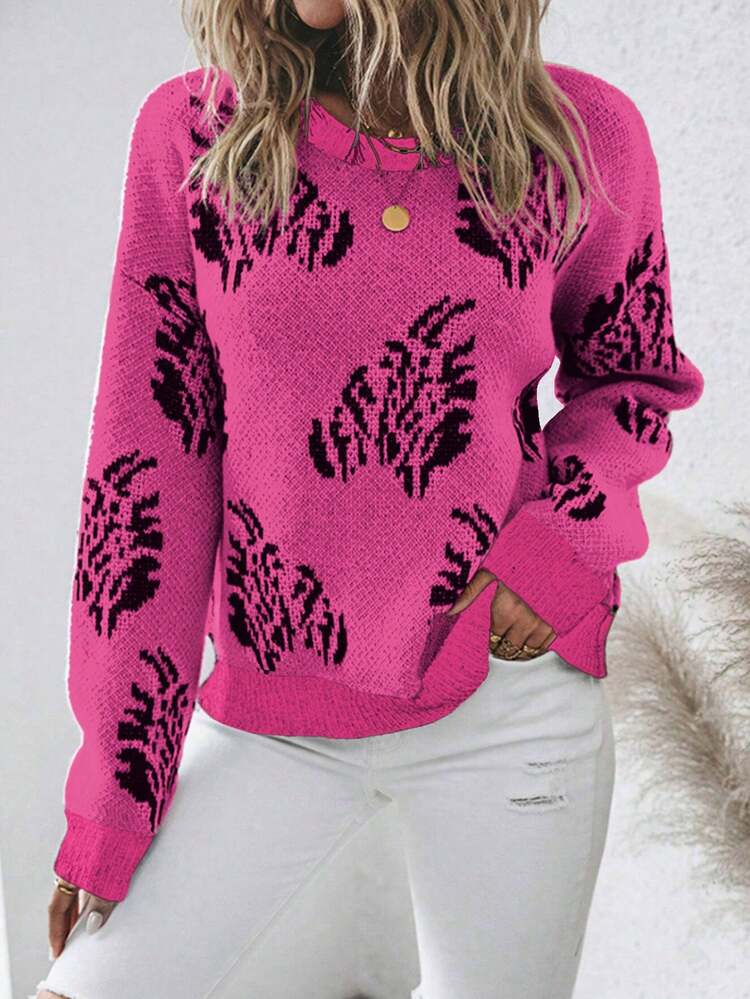 Printed Oversized Casual Sweater With Drop Shoulder Knit Pullover Fall Winter Sweater
