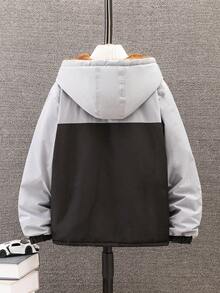 Teen Boys' Color Block Hooded Fleece Jacket With Letter Print - Multicolor - View 2