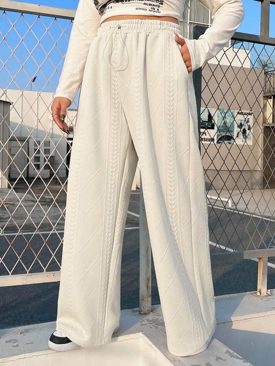 SHEIN EZwear Pantalones Deportivos De Talla Grande Con Cintura Ajustable Con Cordón - Albaricoque - Ver 1