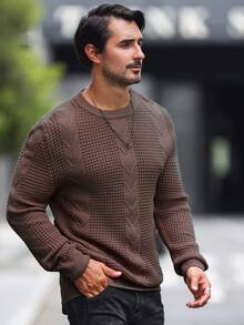 Manfinity Homme Men's Crew Neck Fitted Casual Sweater - Maroon - View 8