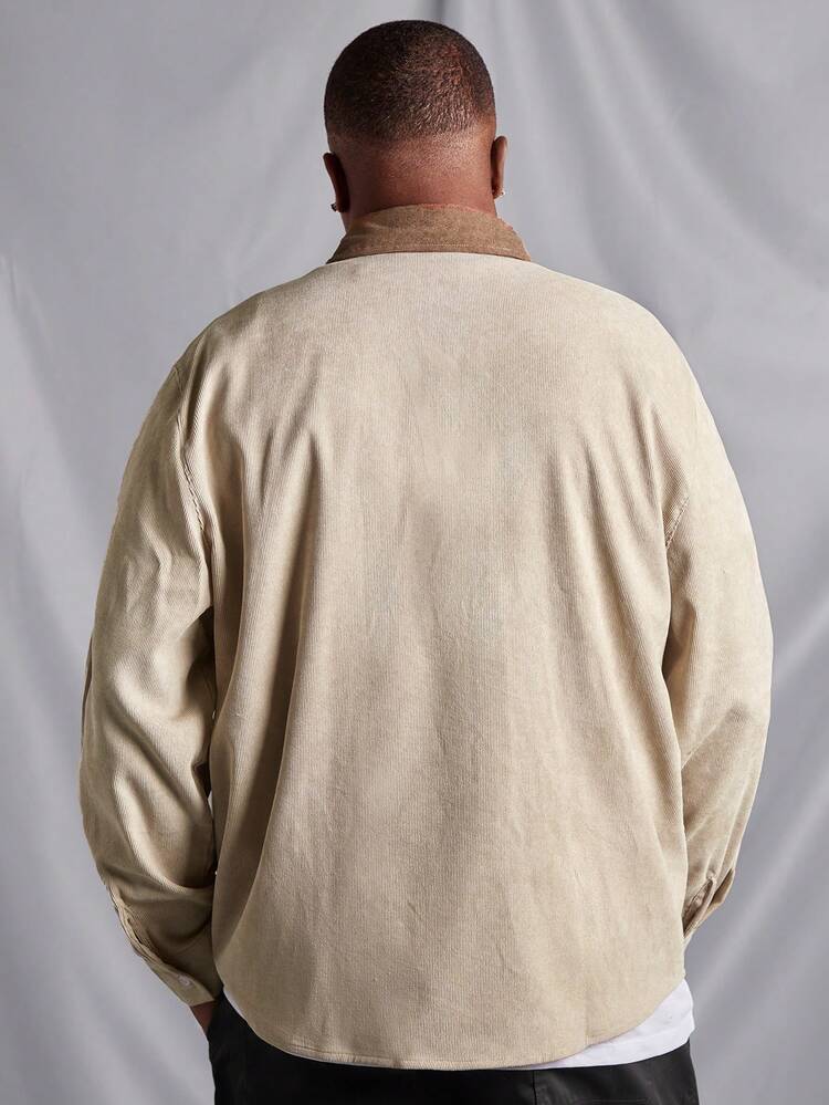 Men's Plus Size Color-block Patchwork Shirt With Pocket