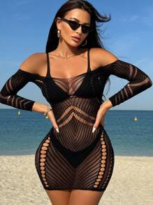 Swim SXY Summer Beach Women's Beach Wear Hollow Out Perspective Cover Up Music Festival