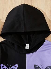 Sparklyn Teen Girls' Butterfly Printed Hoodie And Sweatpants Set With Patchwork Design