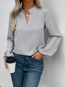 SHEIN Clasi 女式v領口襯衫,氣球袖式,全印花款 - 彩色 - 查看 1