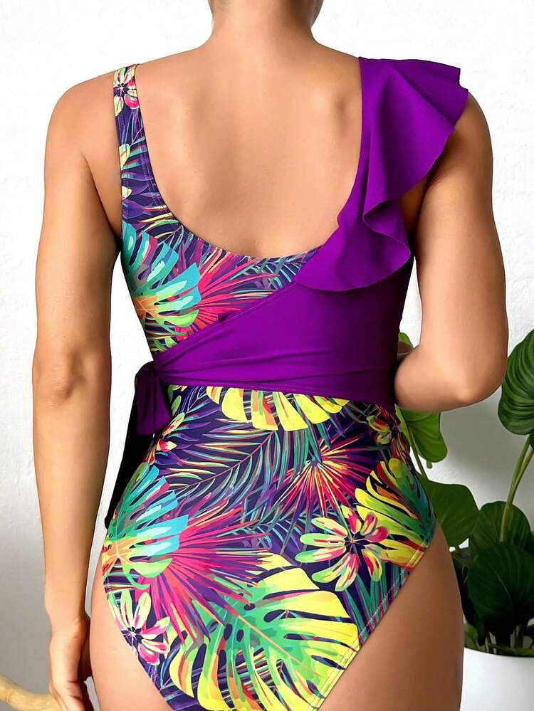 Summer Women's Printed Patchwork One-Piece Swimsuit