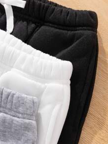 SHEIN Tween 女孩運動針織純色直腿運動褲,3 條裝 - 彩色 - 查看 4