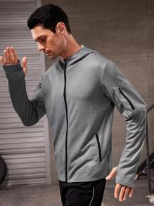 Manfinity Boxing Boyfriend Style Men's Solid Color Zipper Hooded Sports Jacket Workout Tops Grey Jacket Sports Jacket - Grey - View 4