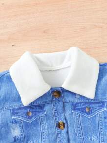 Áo khoác denim lót nhiệt dày dặn cho bé gái mùa thu đông - Màu xanh lam - Xem 6