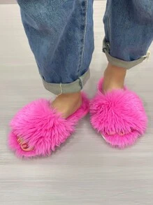 Women's Thick-Soled Cartoon Indoor Home Slippers With Long Plush, Non-Slip & Warm, Autumn And Winter,Halloween,Fluffy Slippers - Hot Pink - View 5