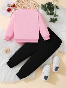 SHEIN Bé gái Love Hình trái tim Tay áo dài Hai chiếc Bộ Đối với Mùa thu Và Mùa Đông - Hồng - Xem 2