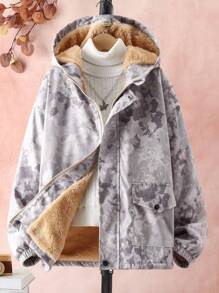 1件青少年男孩熊貓毛裡料連帽夾克,設有翻蓋口袋和拉鍊 - 彩色 - 查看 1