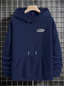 Men's Hooded Pullover Sweatshirt, Casual Loose, Thickened And Warm Inside, Suitable For Autumn And Winter, Perfect For Layered - Navy Blue - View 2