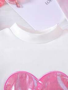 SHEIN Kids' Heart Patterned Sweatshirt, Sweatpants And Sleeveless Vest Set With Ribbed Trim Design - Multicolor - View 5