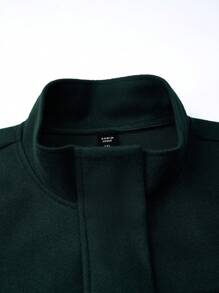 SHEIN LUNE 大尺碼女用蓋口袋立領羊毛大衣 - 墨綠色 - 查看 8