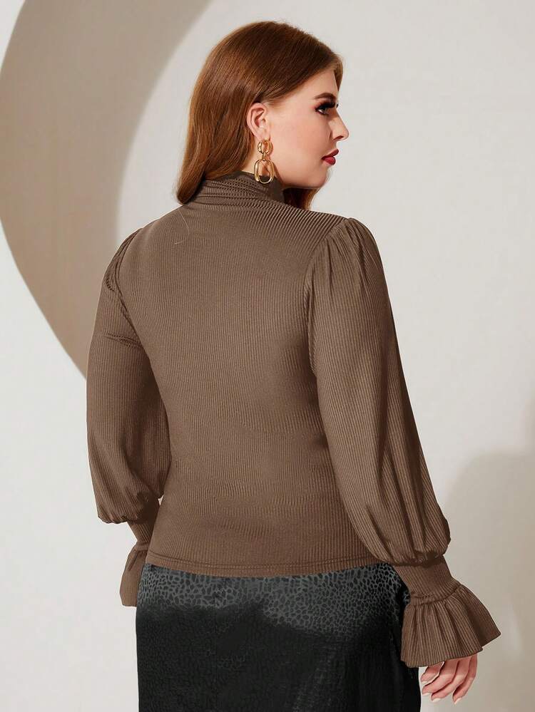 Women's Plus Size High Neck Flared Sleeve T-shirt